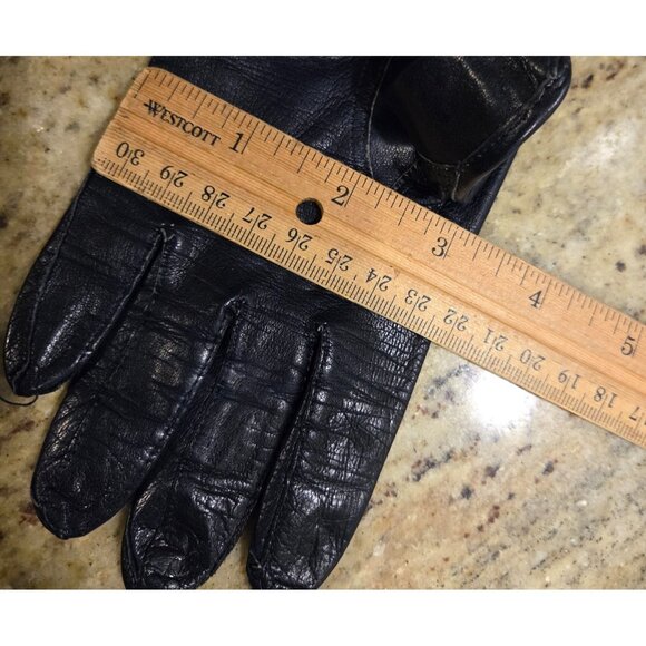 Vintage Womens Size S Blue Leather Formal 7" Short Gloves Pearly Button - Picture 13 of 14